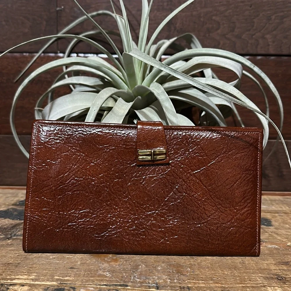 Vintage Lodis Rich Brown Leather Travel Wallet with Gold Accent